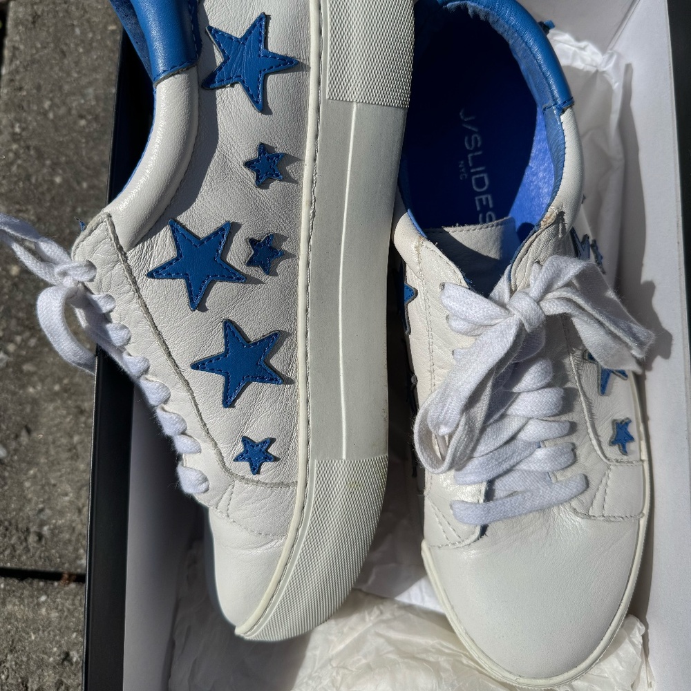 JSlides Alabama White/Blue Star Leather Sneakers
